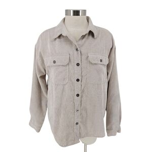 Velvet Heart Corduroy Shirt Beige Long Sleeve Button Up Oversized Shacket Medium